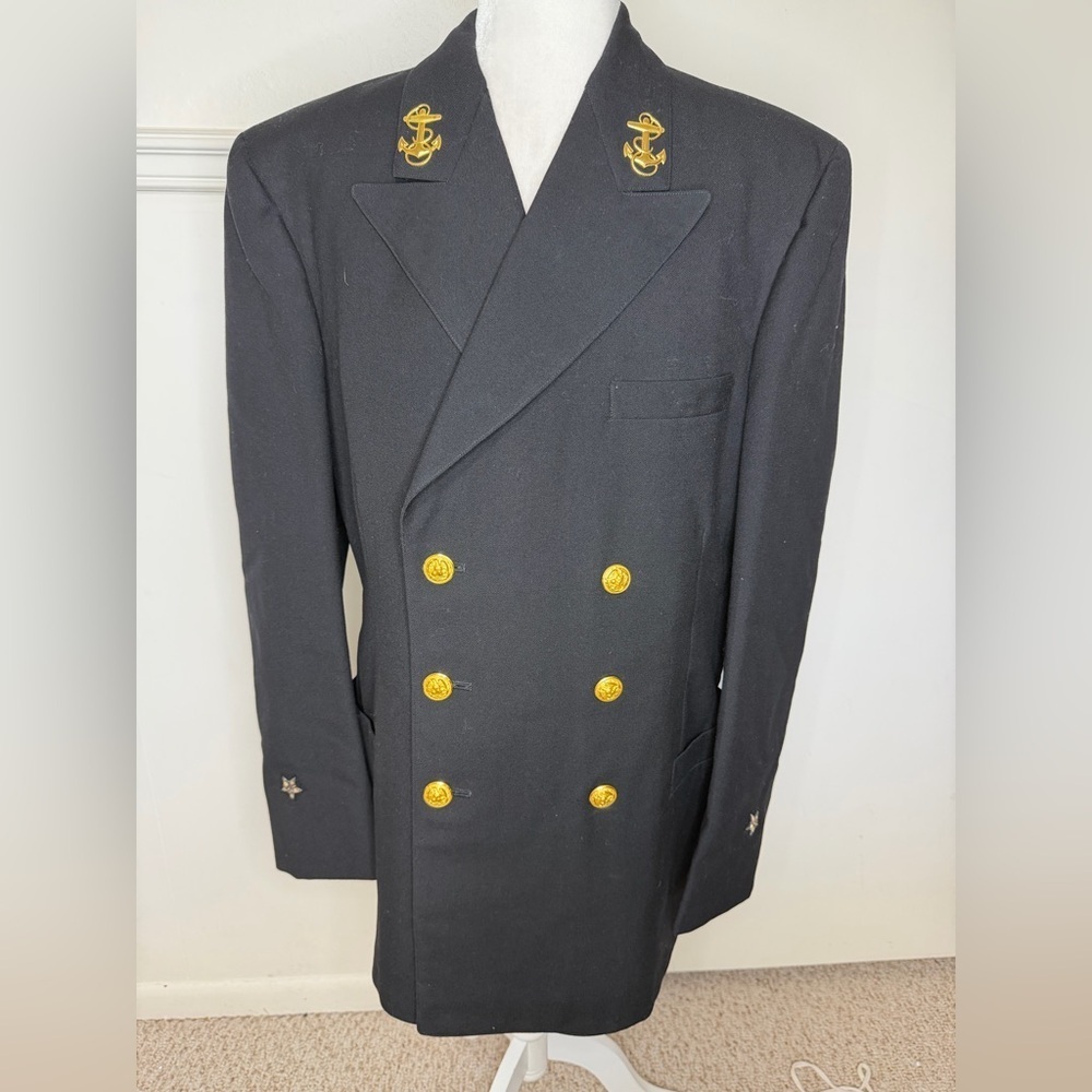 US NAVY vintage Black Pea Coat with Gold Accents size 41R